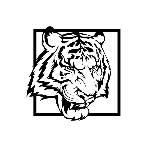 Cabeza de tigre monocromática en cuadrado — Vector de stock