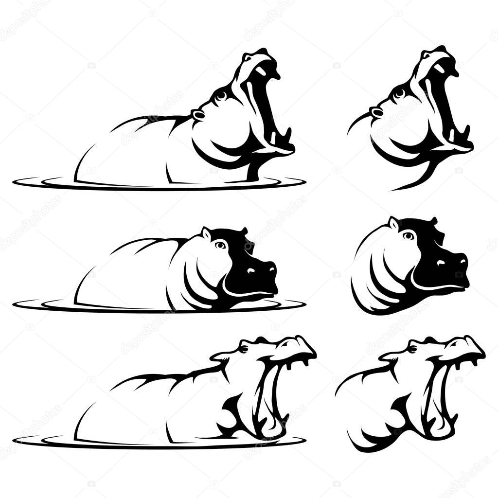 Hippo head and body Logos