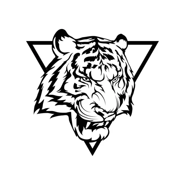 Logotipo da cabeça tigre em triângulo — Vetor de Stock