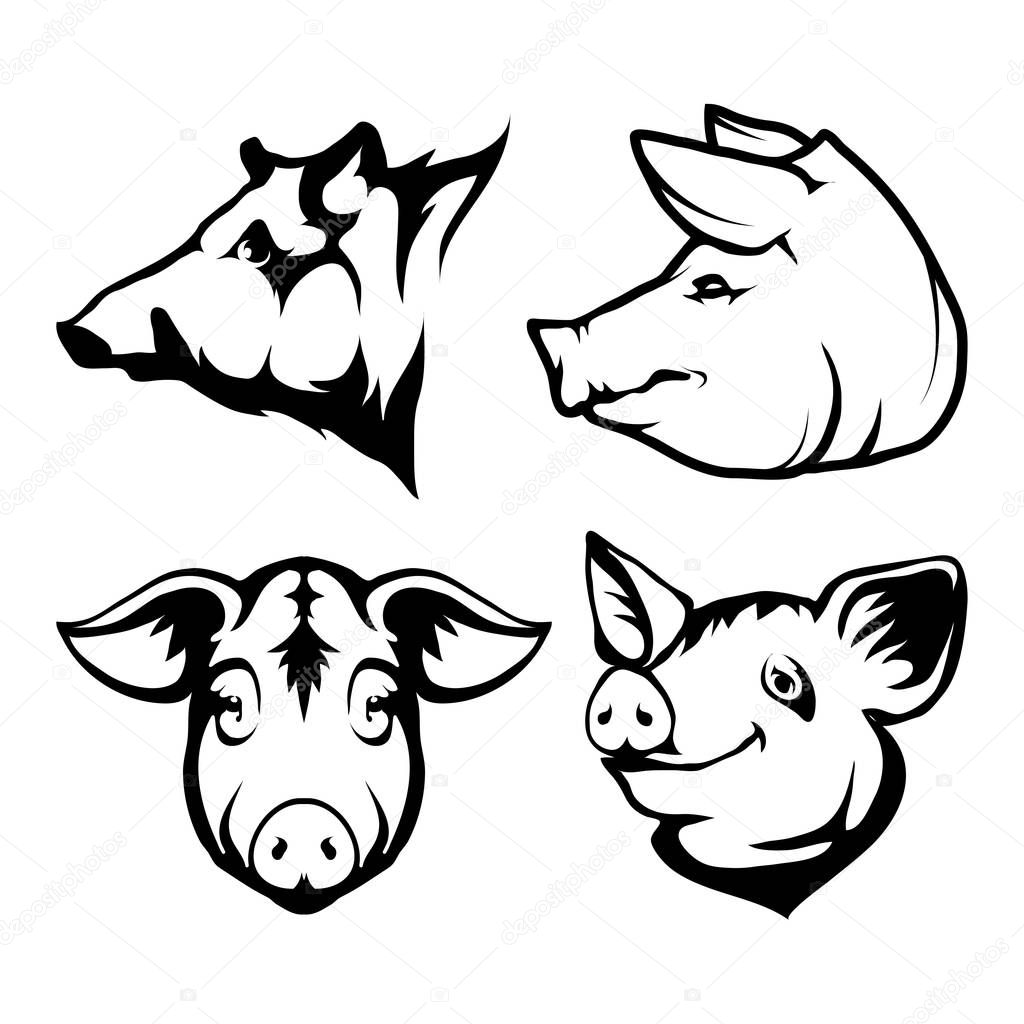 Set of pig heads logos