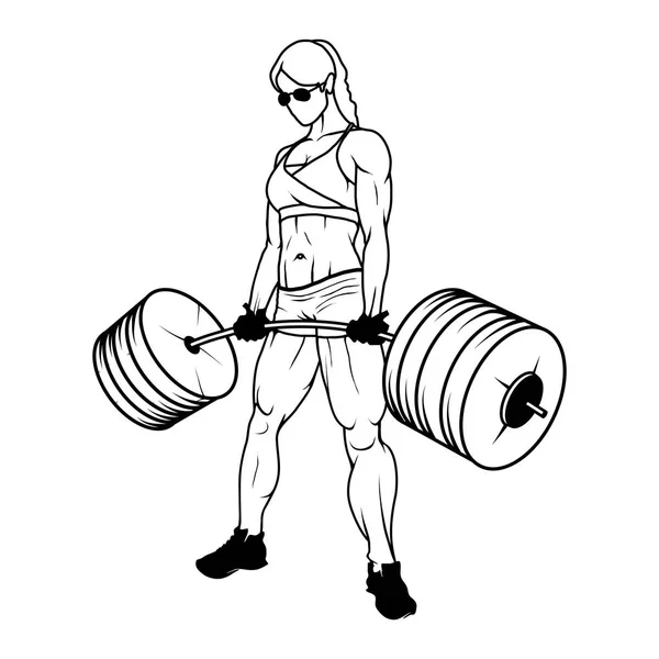 Bodybuilder Woman with barbell — Stock Vector