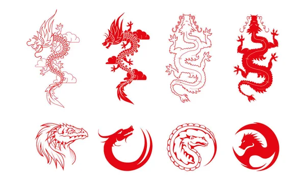 Set van rood draken logo — Stockvector