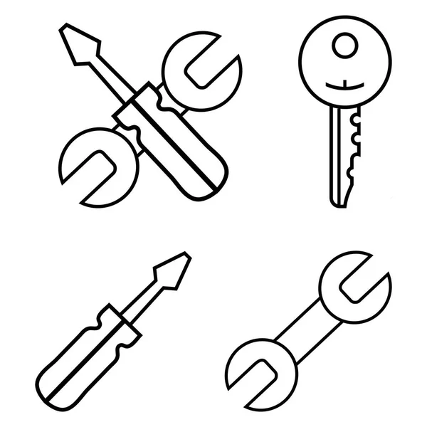 Chave, chave de fenda e chave inglesa — Vetor de Stock