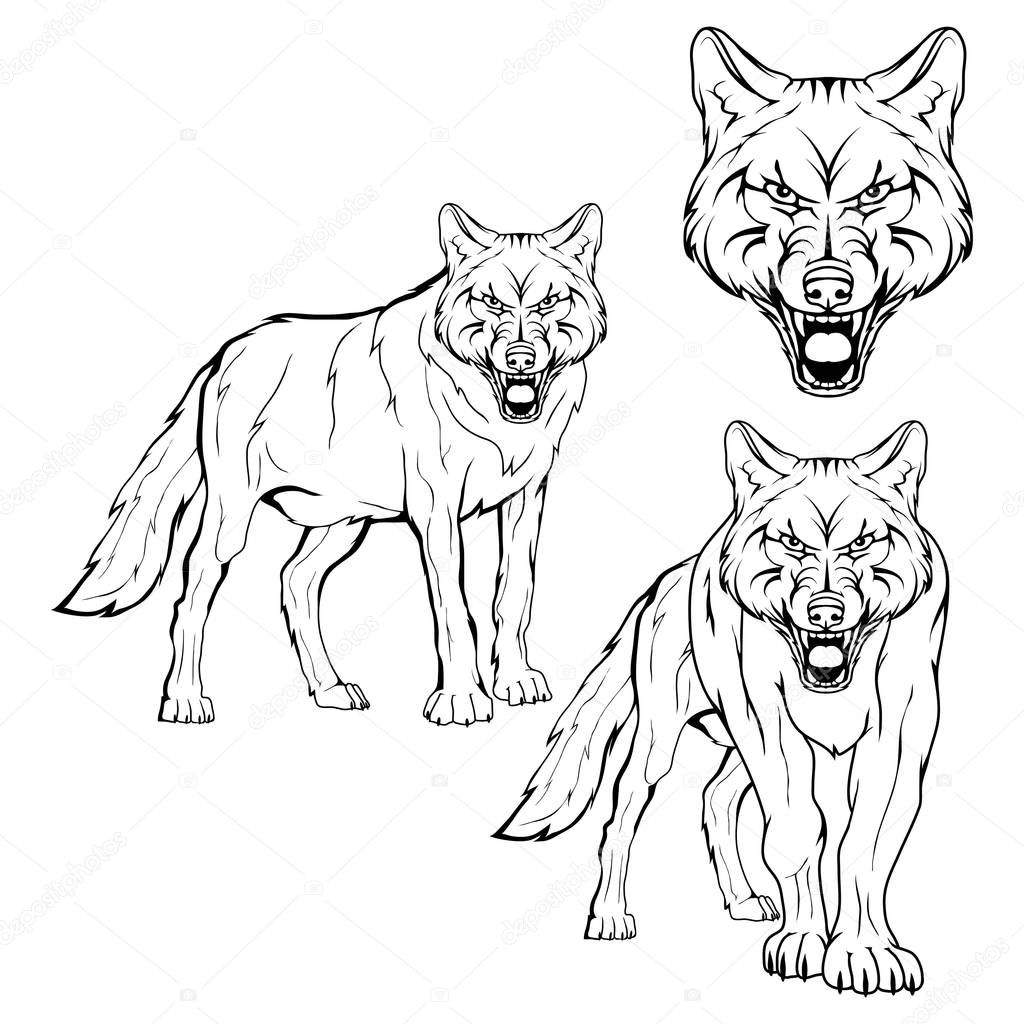 Vector illustration design sketch of wild dogs logo isolated on white background