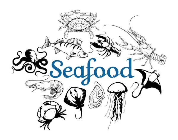 Иконы морепродуктов — стоковый вектор