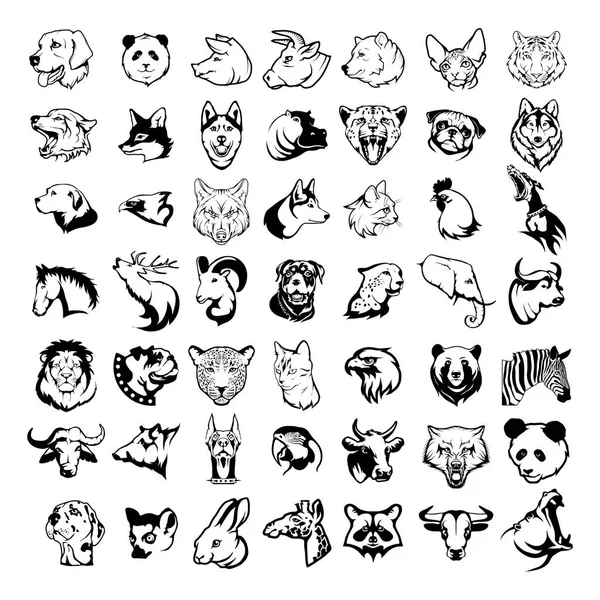 Cabezas de animales grandes conjunto — Vector de stock