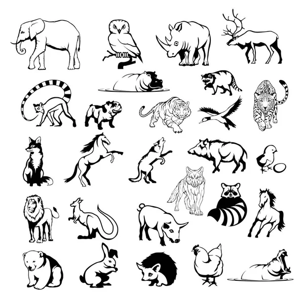 Set of animal silhouettes — Stock Vector