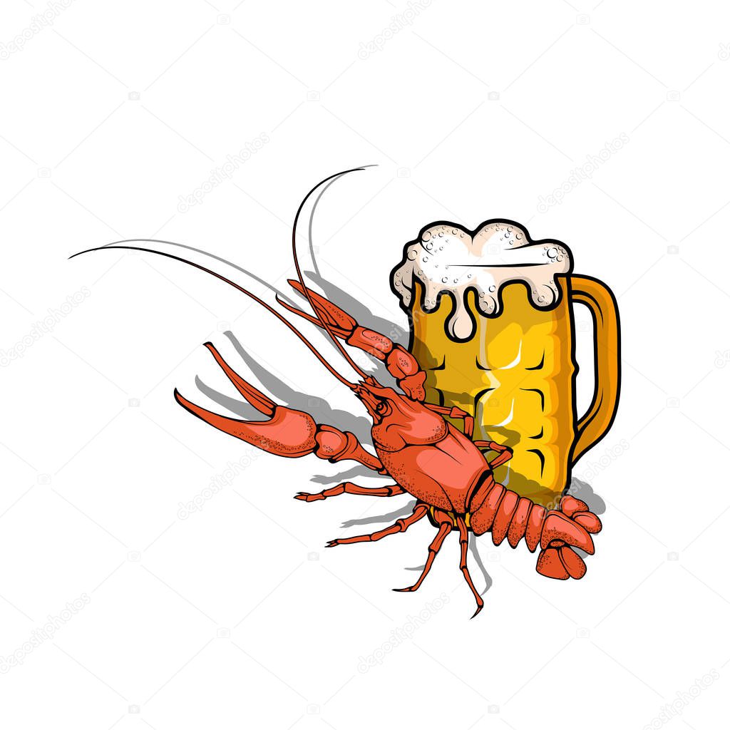 glass of beer with crayfish