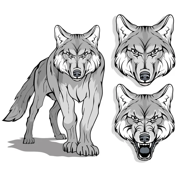 Чёрно-белые рисованные волки — стоковый вектор