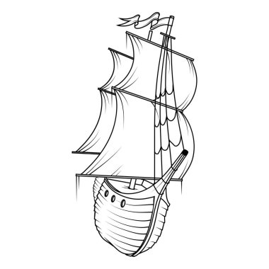 Beyaz arka plan üzerinde izole geminin düz doğrusal uzun gölge simgesi