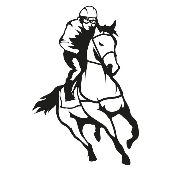 Flat Linear Long Shadow Icon Man Riding Horse Isolated White — Stock Vector