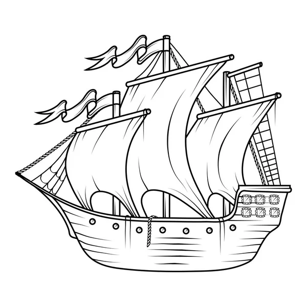 Плоская Линейная Длинная Тень Икона Корабля Изолирована Белом Фоне — стоковый вектор
