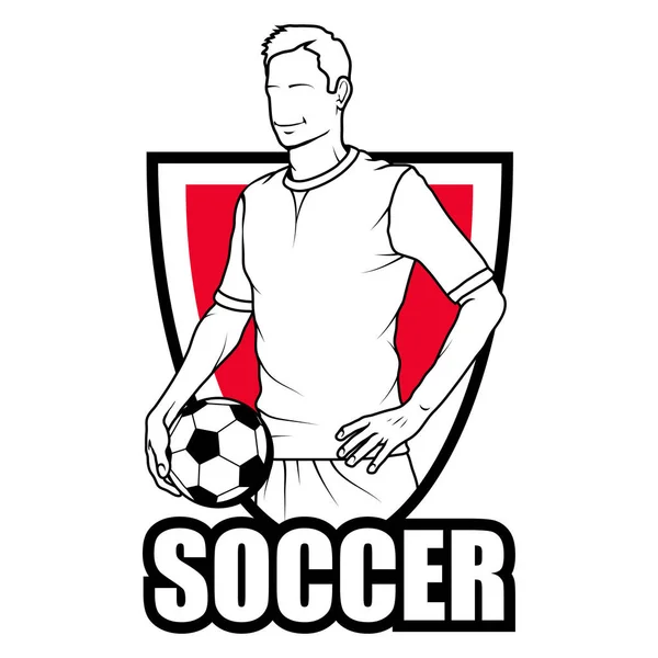 男子手持球的扁平线形长阴影图标在白色背景上的足球孤立 — 图库矢量图片