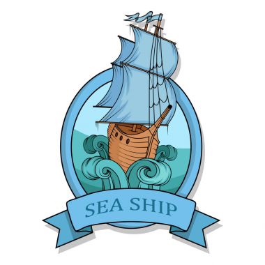 deniz gemi logo vektör çizim 