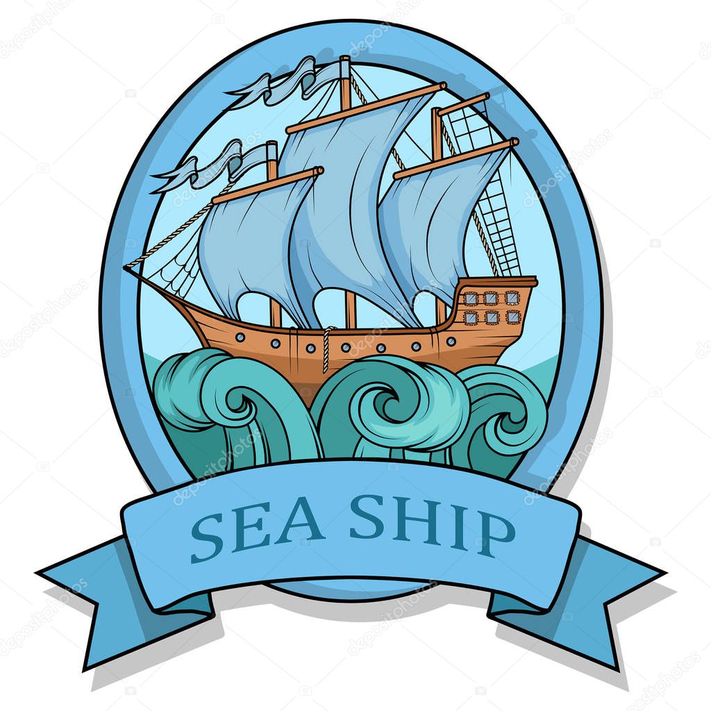 Retro Cargo Ship. Sailing ship. Sailing boat logo. Sea company vector logo design template. vector illustration