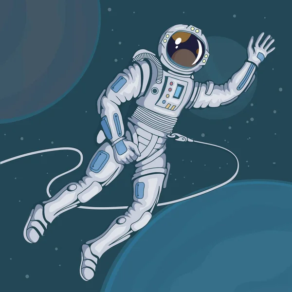 Kask ile astronot. Uzay giysisi içinde alan kozmonot. Astronot karakter vektör çizim.