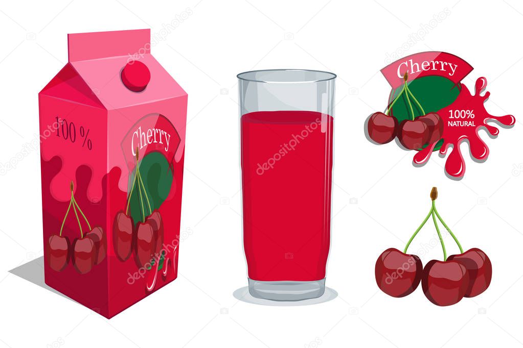 Fresh Cherry Juice logo. Healthy drink, vector illustration
