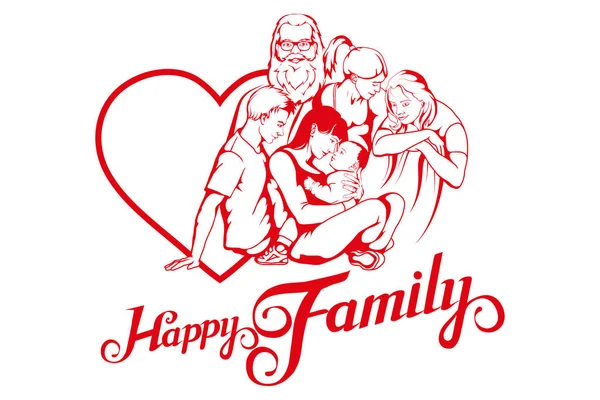 Happy Young Family Idyllic Family Life Family Logo Heart — Stock Vector