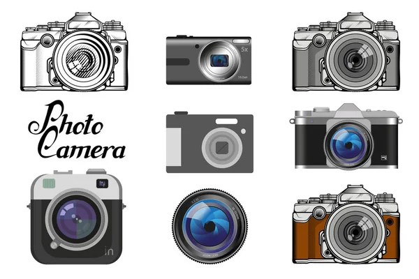 Set Van Verschillende Camera Icoontje Retro Camera Logo Vintage Fotocamera — Stockvector