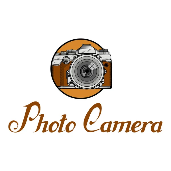 Retro Camera Logo Vintage Photocamera Photo Camera Isolated White Background — Stock Vector