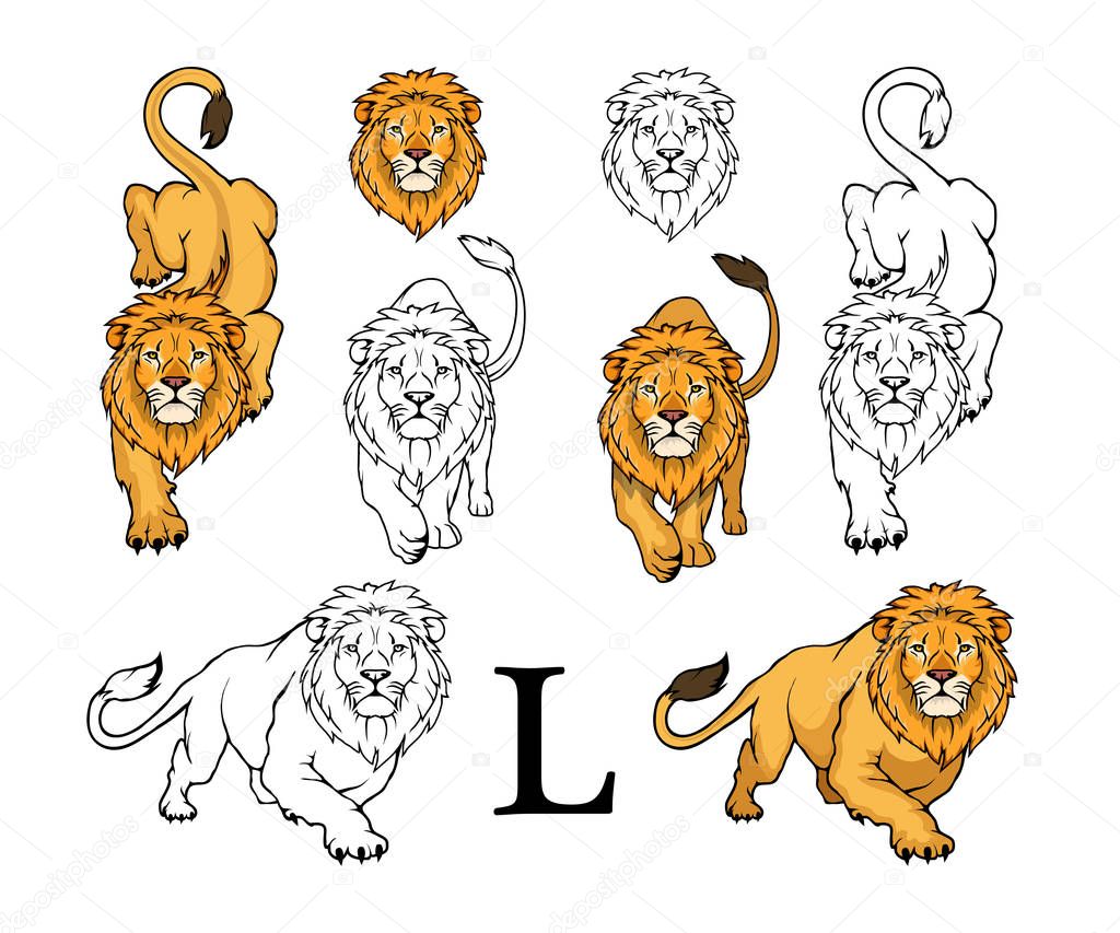 Set of Lion logo.Vector animal lion.King Lion isolated on white background.