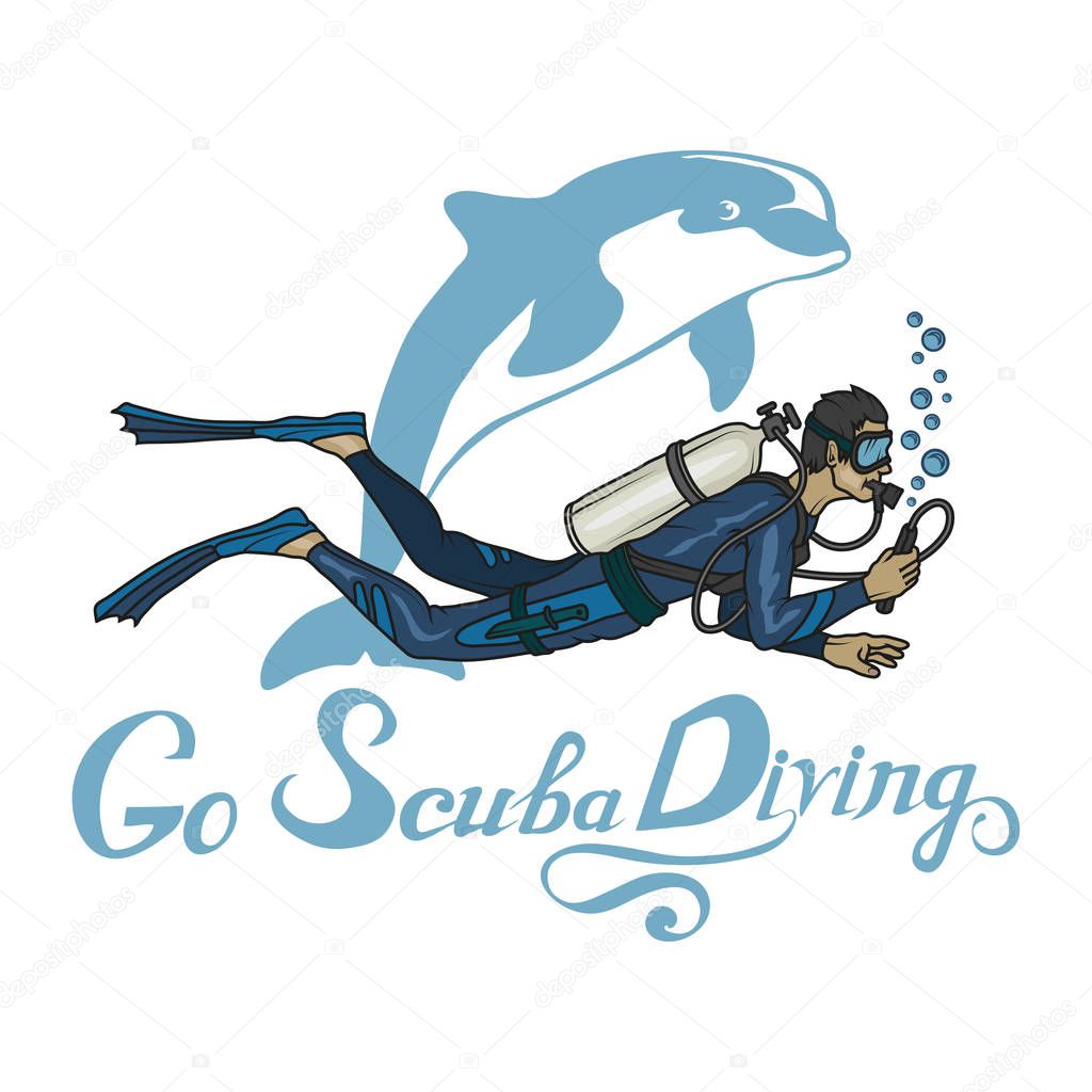Scuba diving logo. Diver with scuba . Scuba-diving. Vector diver character.