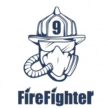 Yangın söndürme logosunu görmeniz gerekir. Bir maske firemans kafasından. İtfaiye etiket. Vektör grafik tasarım