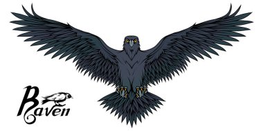 Hand drawn of the raven. Wild birds drawing. Raven logo. Vector graphics to design clipart