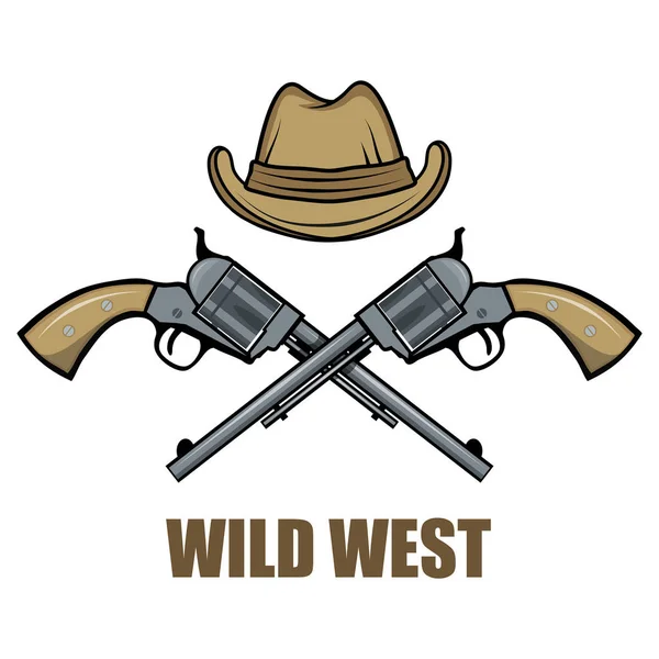 Kovboy Şapkası Silahlar Vahşi Batı Karikatür Resmi Kovboy Kavramı Vektör — Stok Vektör
