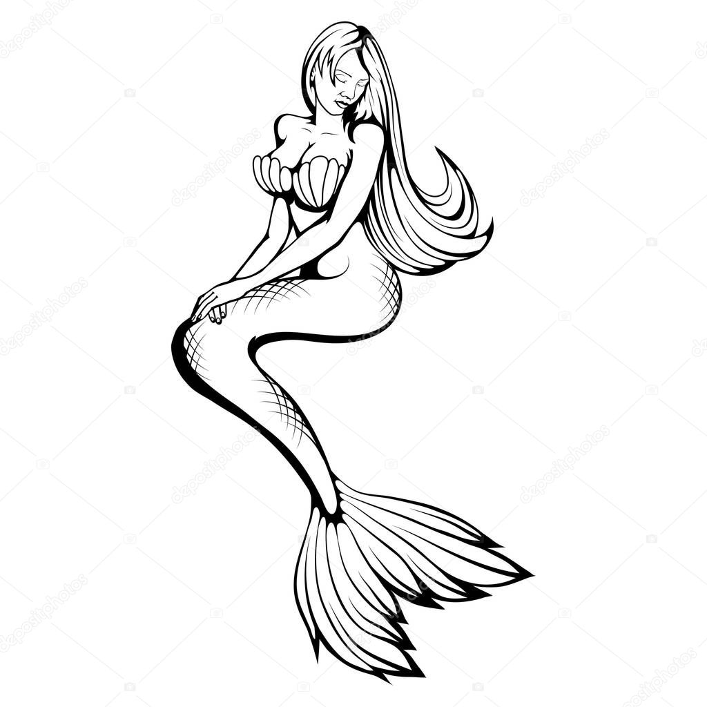 Mermaid. Hand drawn mermaid. Fantasy world. Vector graphics to design
