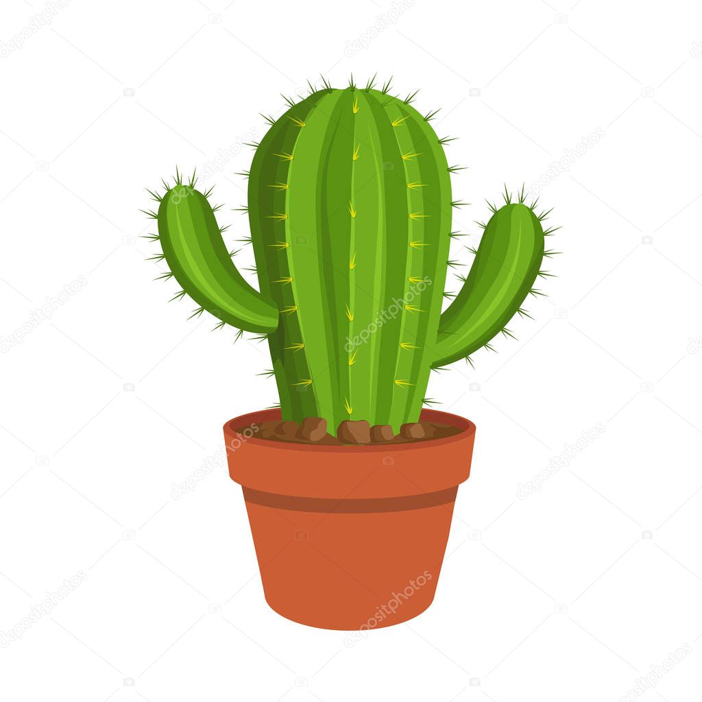Cactus icon. Cartoon cactus in a pot. Prickly plant. Vector graphics to design