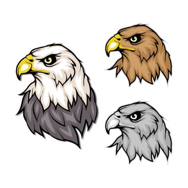 set of eagles. Bald eagle logos. Wild birds drawing. Heads of an eagles. Vector graphics to design clipart