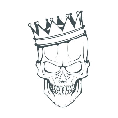 Kafatası illüstrasyon. Taç beyaz arka plan üzerinde kötü kafatasında. Vektör grafik tasarım