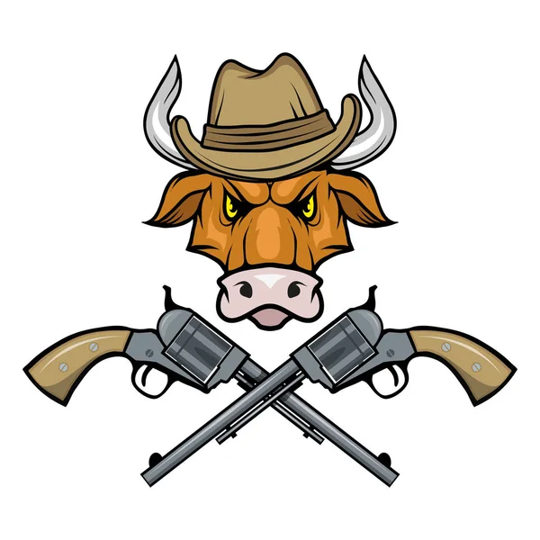 Bilder Eines Bullen Mit Cowboyhut Und Gewehren Zeichentrickbild Des Wilden — Stockvektor