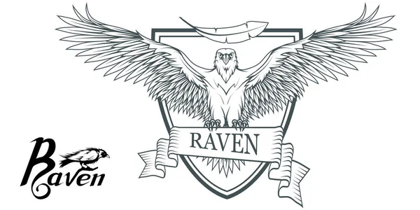 Ručně Kreslenou Raven Volně Žijící Ptáci Kreslení Havraní Logo Vektorová — Stockový vektor