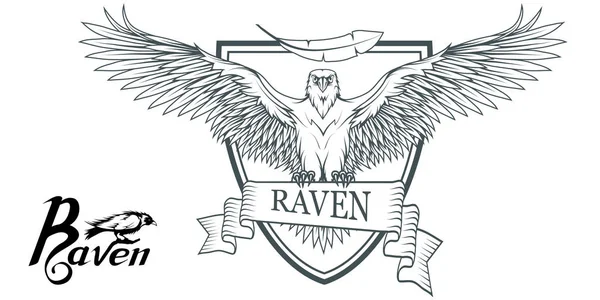 Mano Dibujada Del Cuervo Dibujo Aves Salvajes Logo Raven Gráficos — Vector de stock