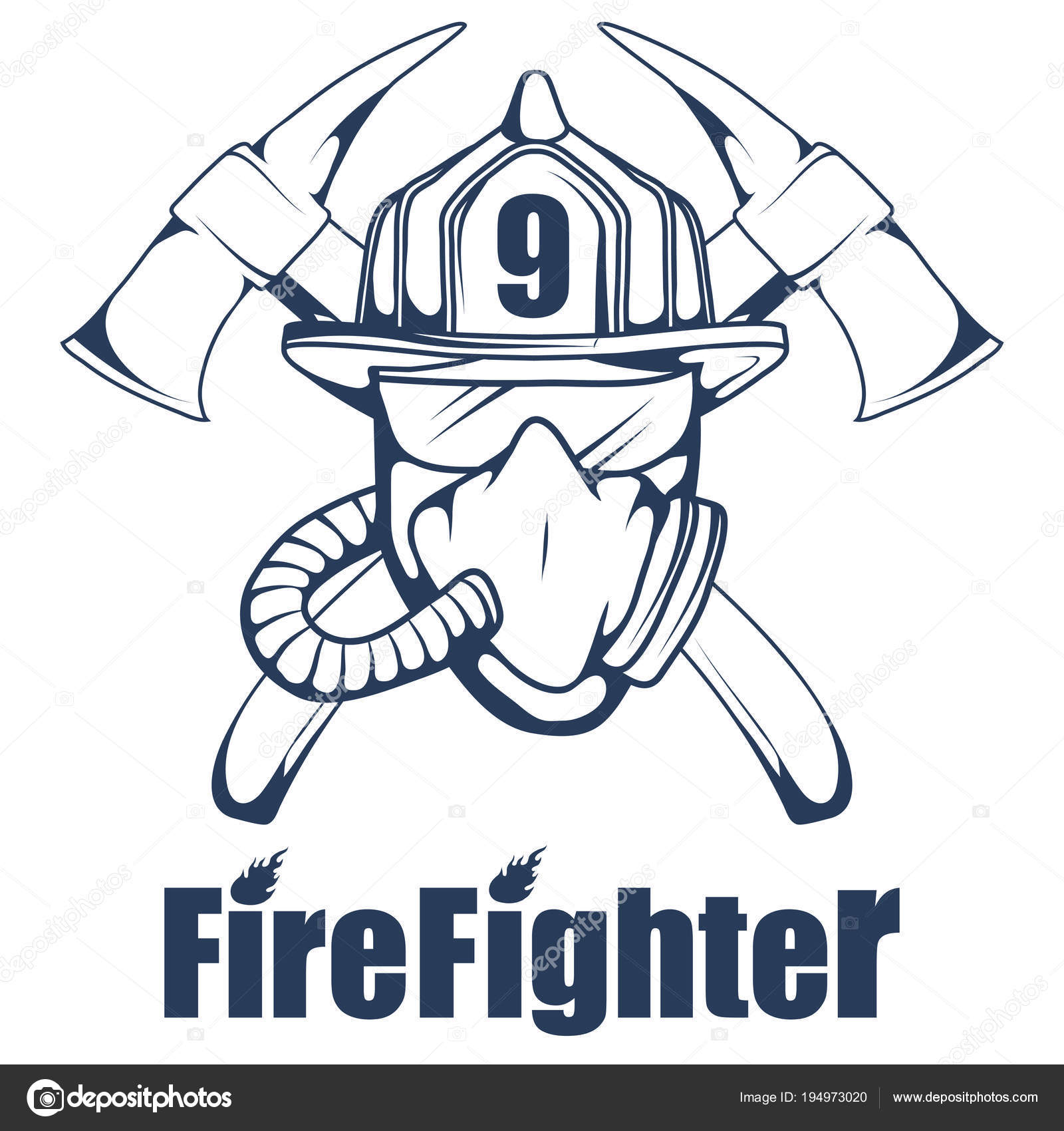 Firefighting Logo Fireman Head Mask Fire Department Label Vector