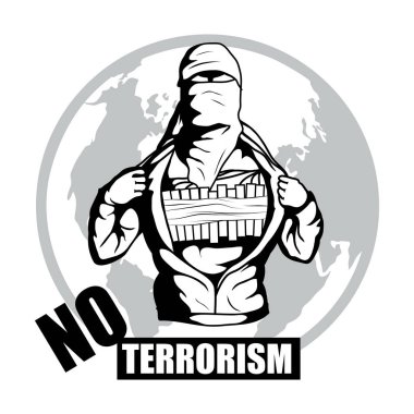 Terörist silahı ile. Terörizm durdurmak. Terörizm kavramı. Vektör çizim