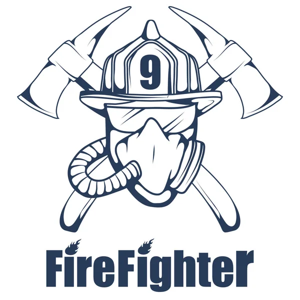 Firefighting Logo Fireman Head Mask Fire Department Label Vector Illustration — Stock Vector