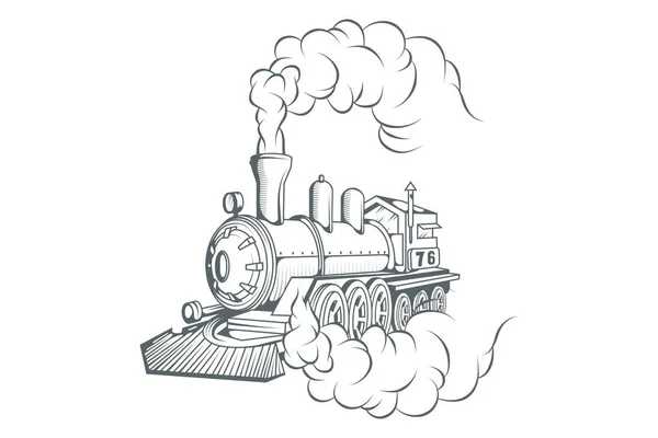 Old Train Logo Locomotive Drawing Steam Transport Vector Illustration — Stock Vector