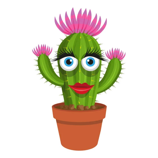 Icono Cactus Cactus Dibujos Animados Maceta Planta Espinosa Ilustración Vectorial — Vector de stock