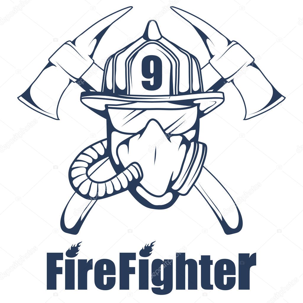 Firefighting logo. The fireman's head in mask. Fire department label. Vector illustration