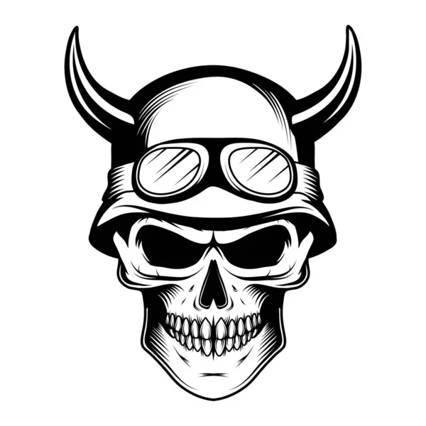 Illustrazione Monocromatica Cranio Hipster Con Baffi Teschio Tatuaggio Emblema Festa — Vettoriale Stock