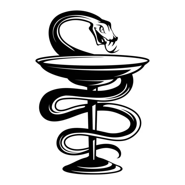 Emblema Cobra Medicina Envolvendo Torno Uma Perna Tigela Inclinou Cabeça —  Vetores de Stock