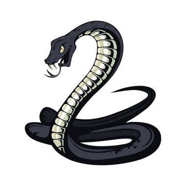 Black Mamba. Teeth bared, ready to strike. Black snake vector illustration. poisonous snake common in Africa. Black coloring of the internal cavity of the mouth. Logo for sport team. Snake mascot. clipart