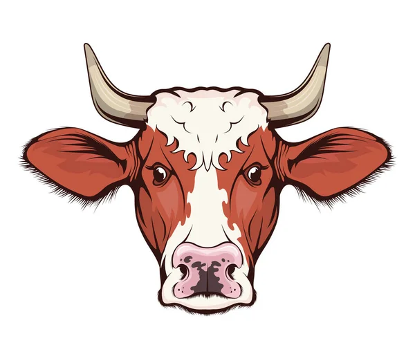 農場の動物だ 角を持つ牛の図 農業エンブレムスケッチタトゥー マスコット Tシャツやハンタークラブシンボル 牛乳だ — ストックベクタ
