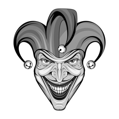 Joker Gülümse. Posterler, ikon, maskot. Joker Esport maskot logosu. Şakacı kafa. Soytarı ikonu. Soytarı logosu. Eğlenceli. Korkunç palyaço suratı. Kızgın gülümsemeli ürkütücü Cadılar Bayramı maskeleri. Soytarı ve Joker karakteri