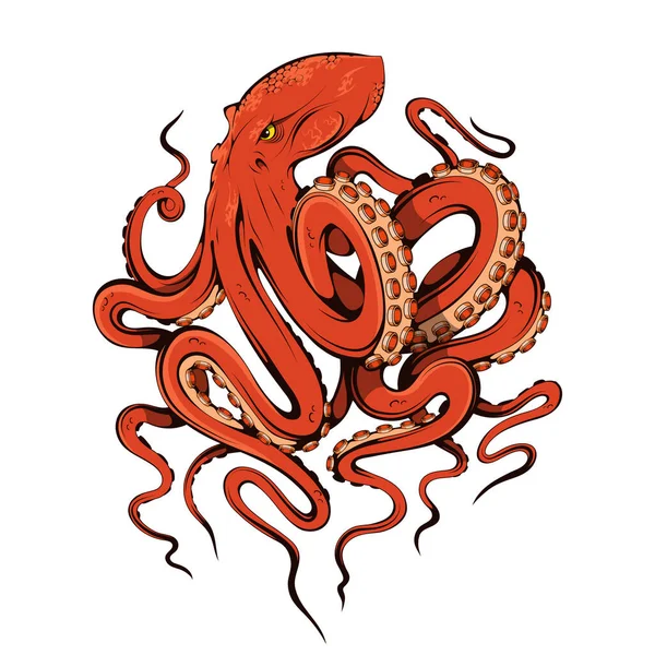 Octopus Pluimvee Duivelse Vis Visillustratie Tentakels Van Een Octopus Embleem — Stockvector