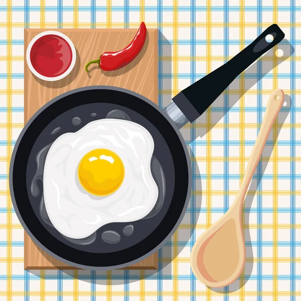 Omletli Pan Kırmızı Biber Çırpılmış Yumurta Baharatlı Malzeme Öğle Yemeği — Stok Vektör
