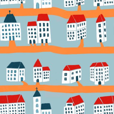 Güzel bir el çizimi sokak ve evler. 